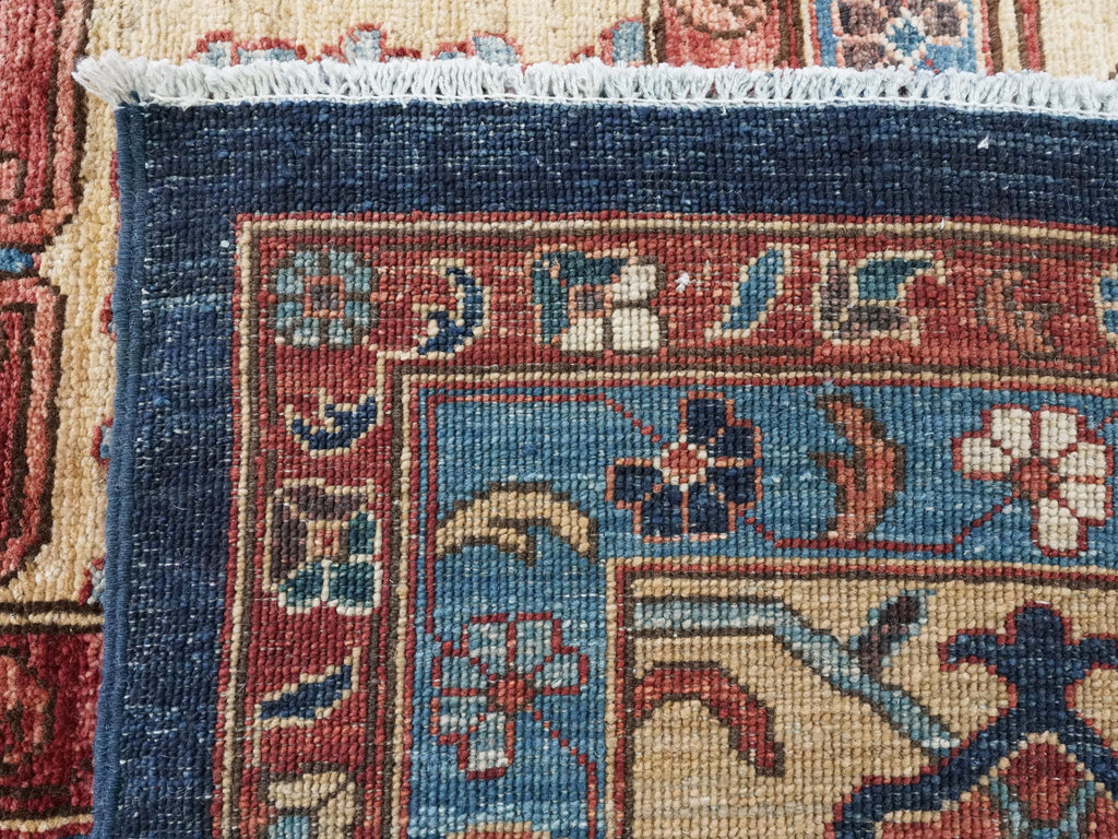 12x15 Ft Hand Knotted Afghan Heriz Rug - Blue & Red Wool Rug