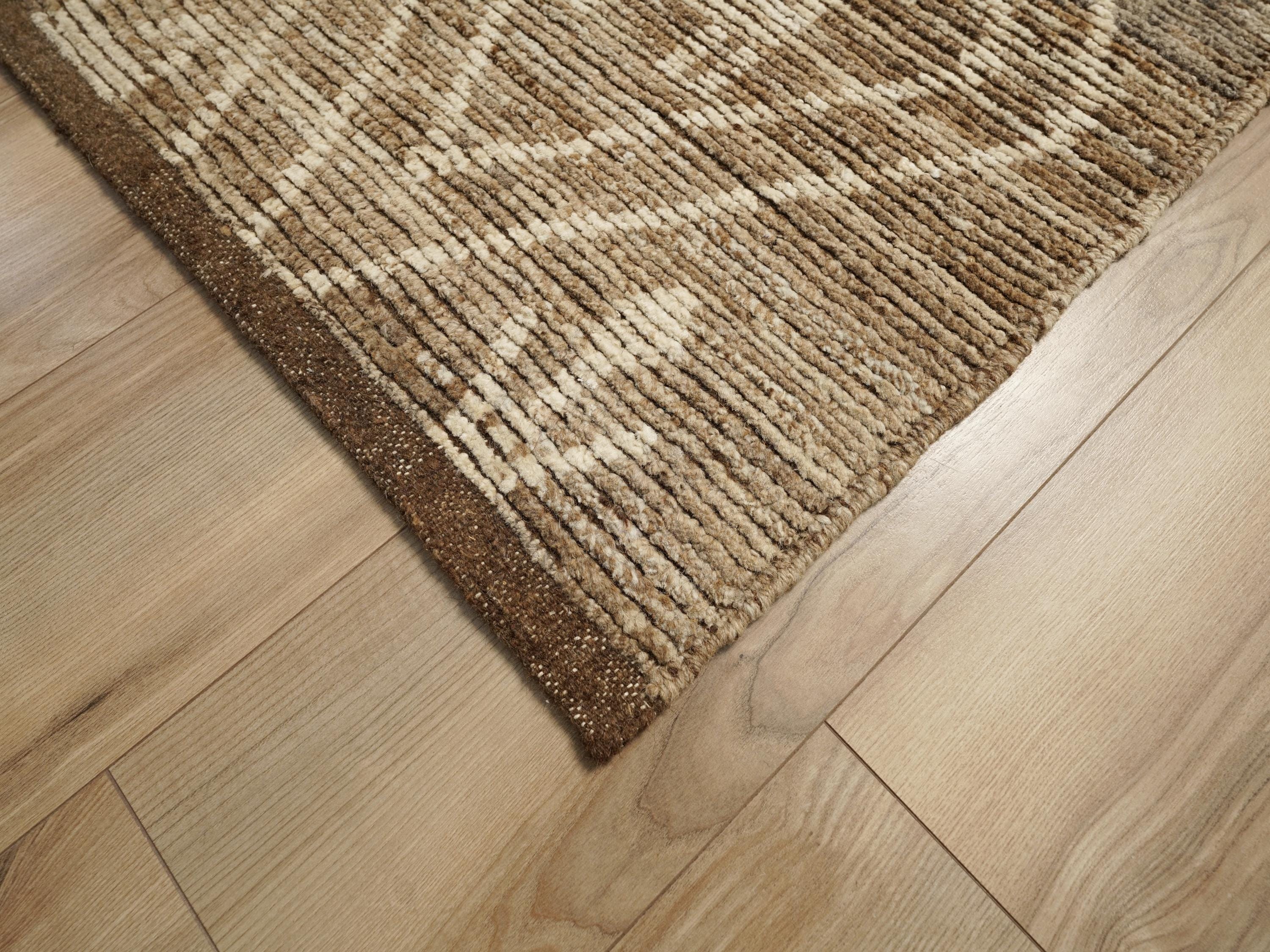 13 Ft Hand Knotted Brown Runner Rug - Moroccan Rug
