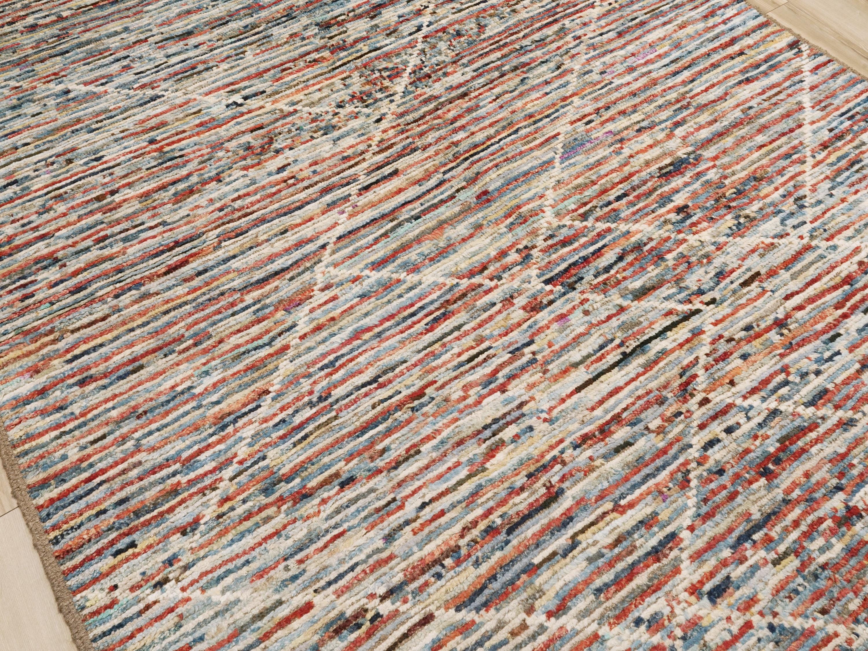 7x10 Ft Colorful Moroccan Rug - Hand Knotted Area Rug