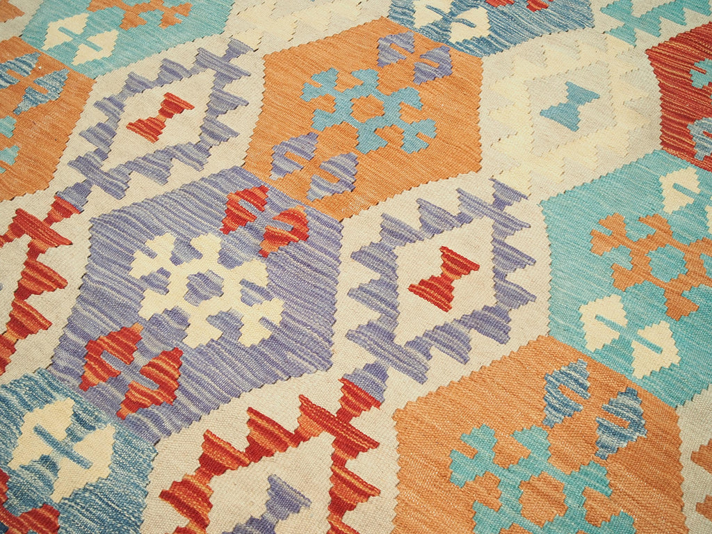 5x7 Ft Red & Blue Kilim Rug - Flat Weave Tribal Rug