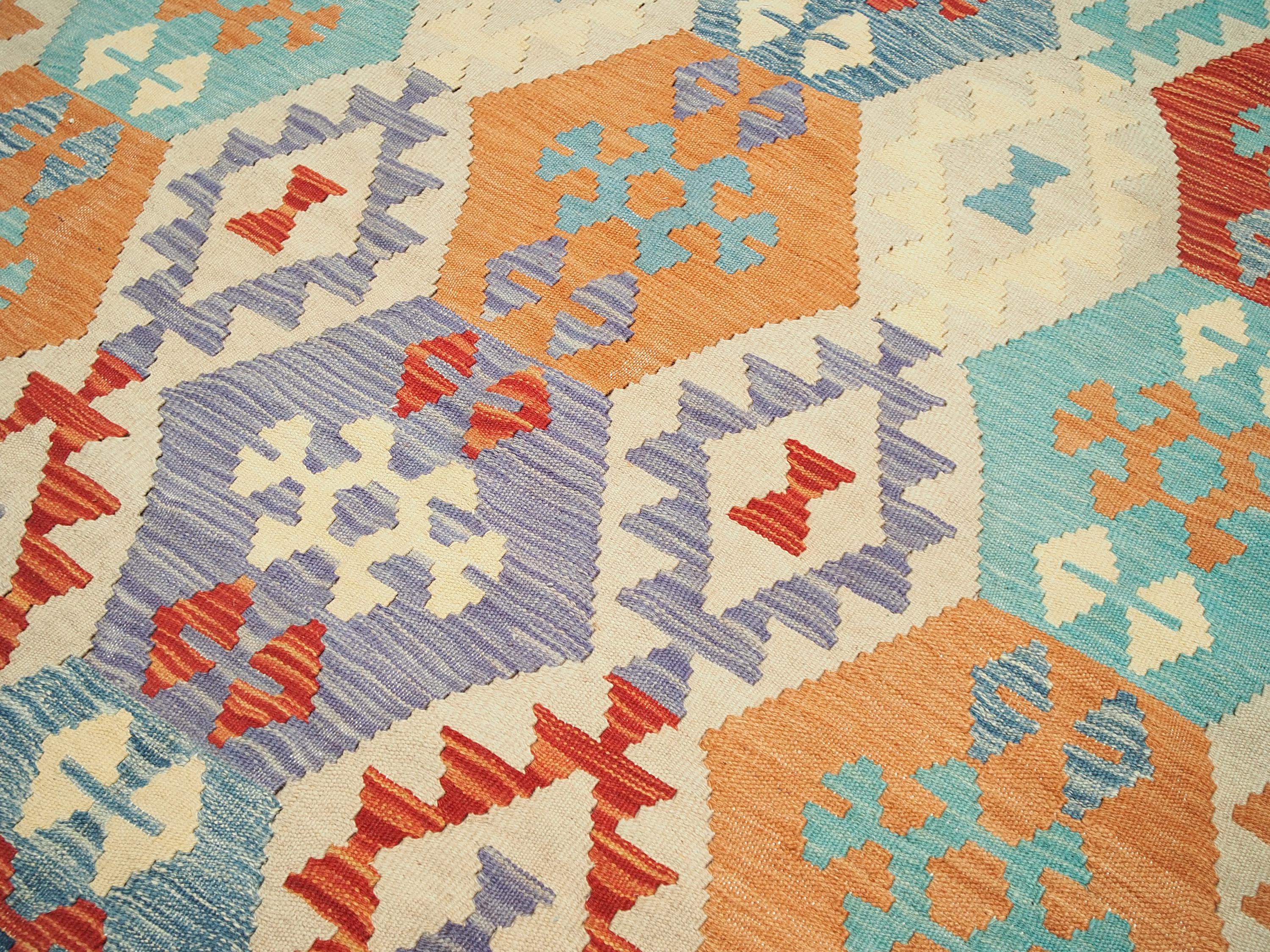 5x7 Ft Red & Blue Kilim Rug - Flat Weave Tribal Rug