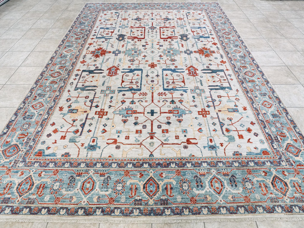 9x12 Ft Blue & Gray Heriz Rug - Afghan Wool Area Rug