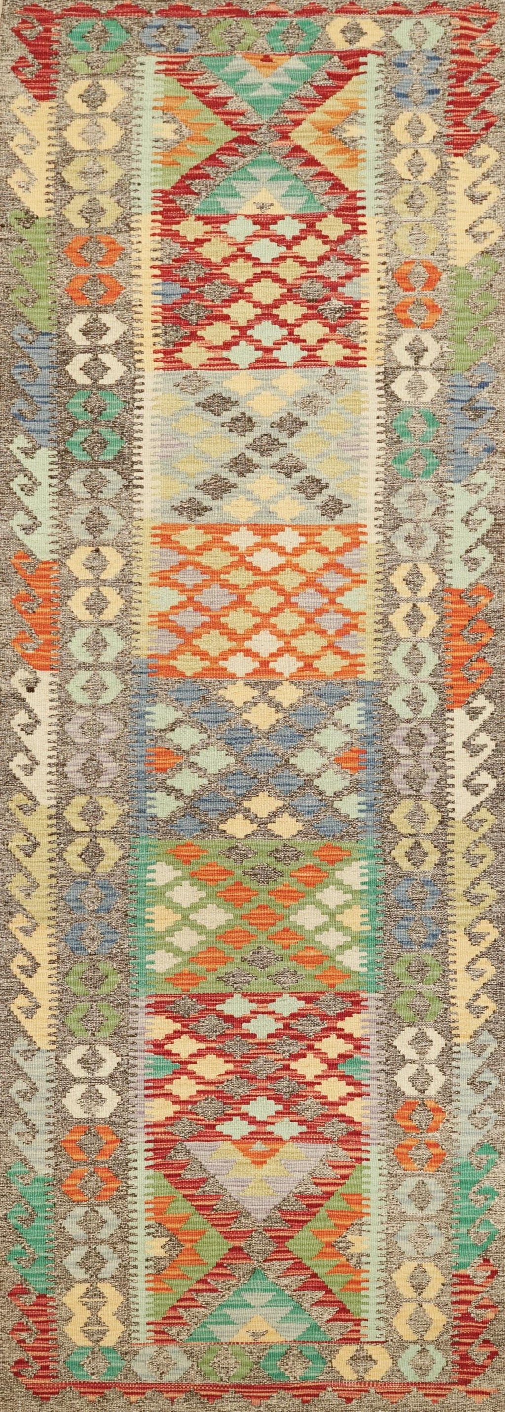 9 Ft Wool Kilim Runner Rug - Traditional Afghan Hallway Rug