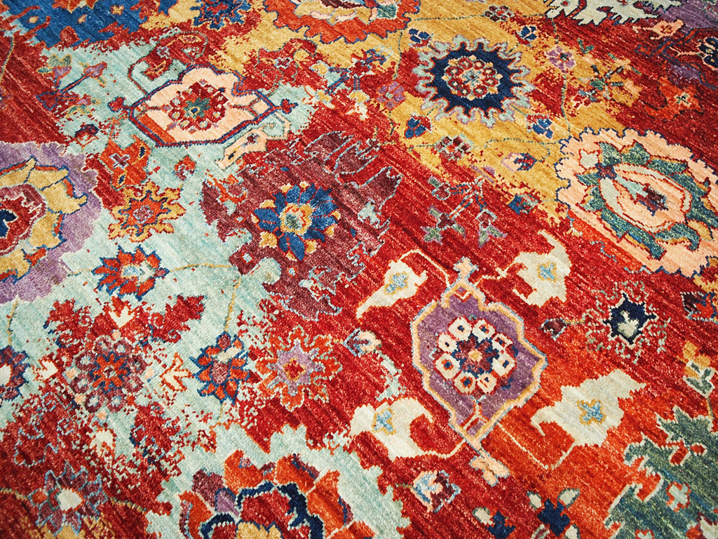 6x6 Ft Colorful Serapi Rug - Oriental Square Rug - Floral Design