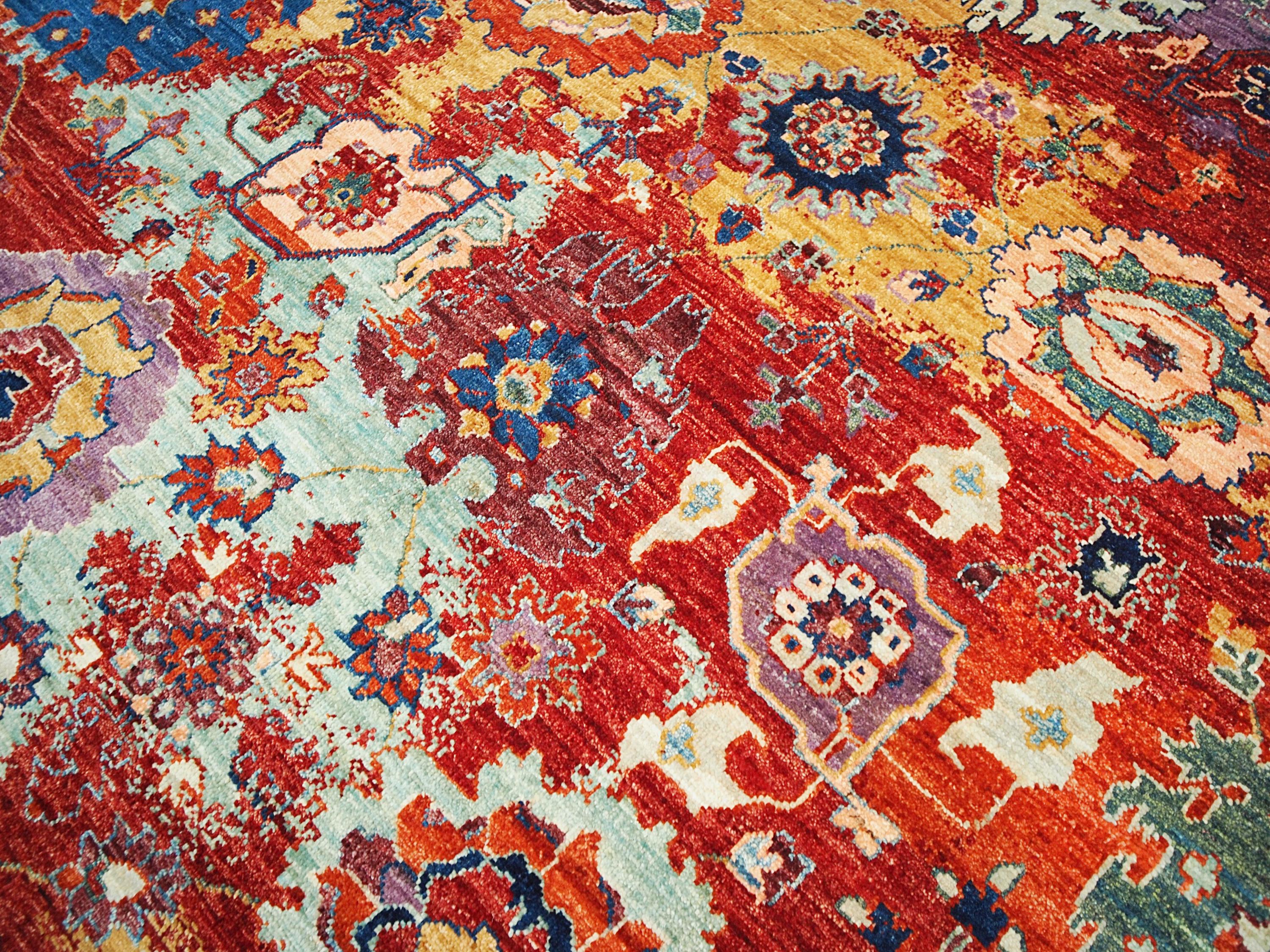 6x6 Ft Colorful Serapi Rug - Oriental Square Rug - Floral Design