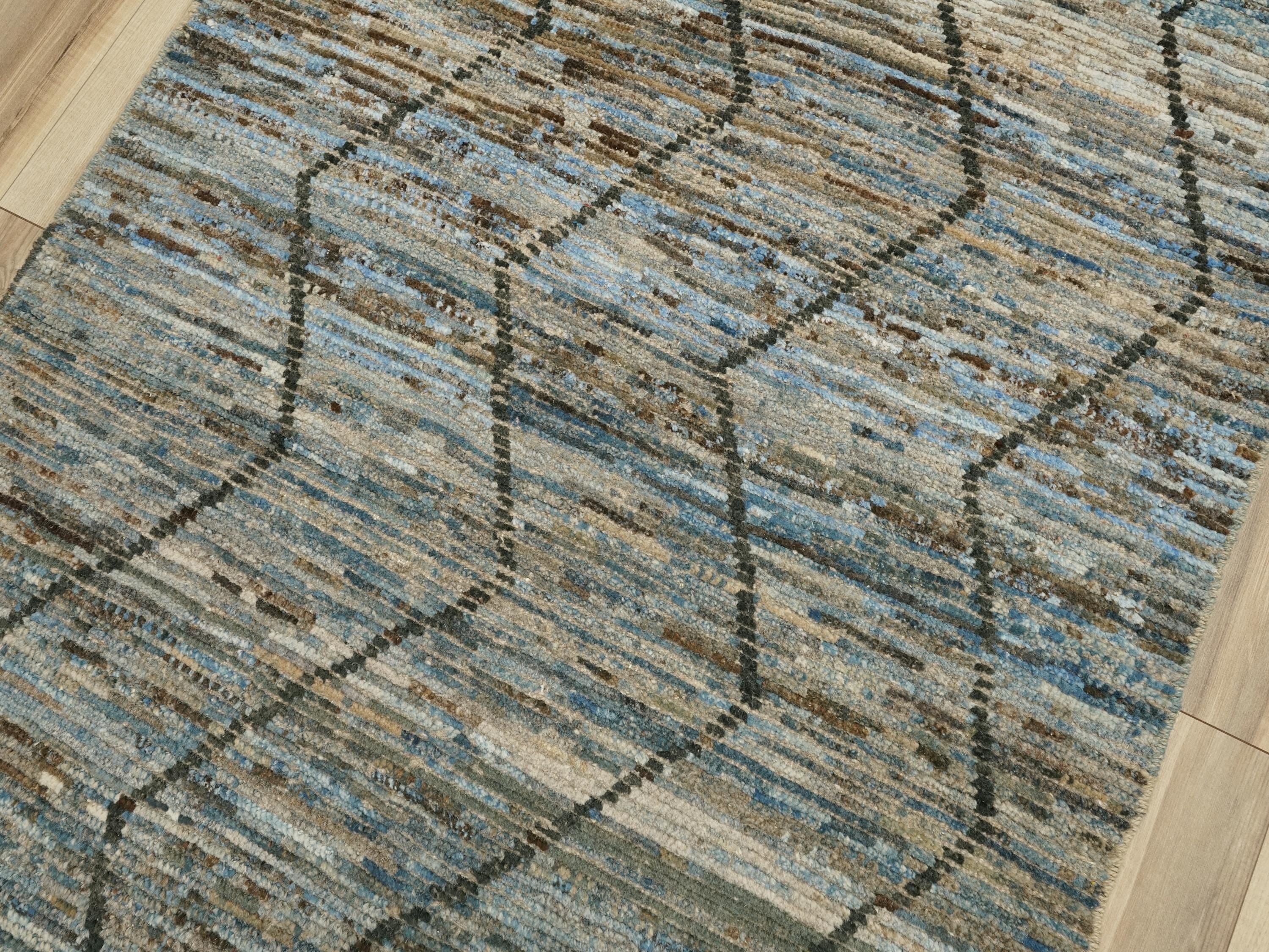 10 Ft Blue Moroccan Runner Rug - Afghan Wool Hallway Rug