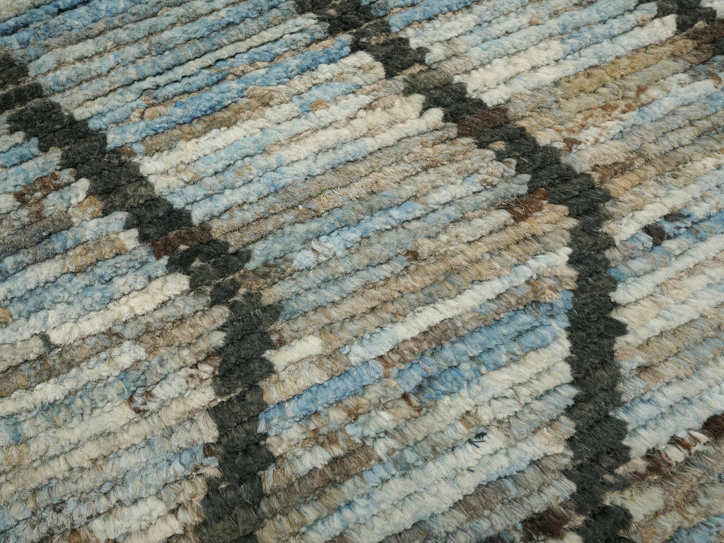 9 Ft Blue Moroccan Runner Rug - Afghan Handmade Wool Rug