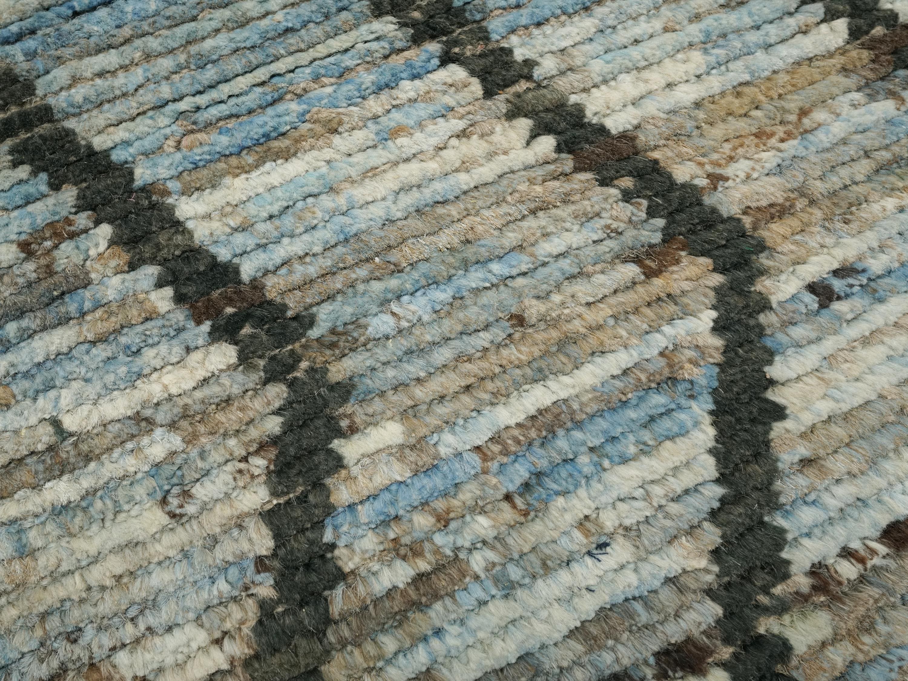 9 Ft Blue Moroccan Runner Rug - Afghan Handmade Wool Rug