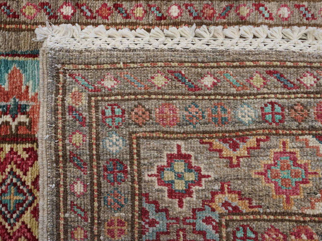 13 Ft Brown Kazak Runner Rug - Handmade Afghan Hallway Rug