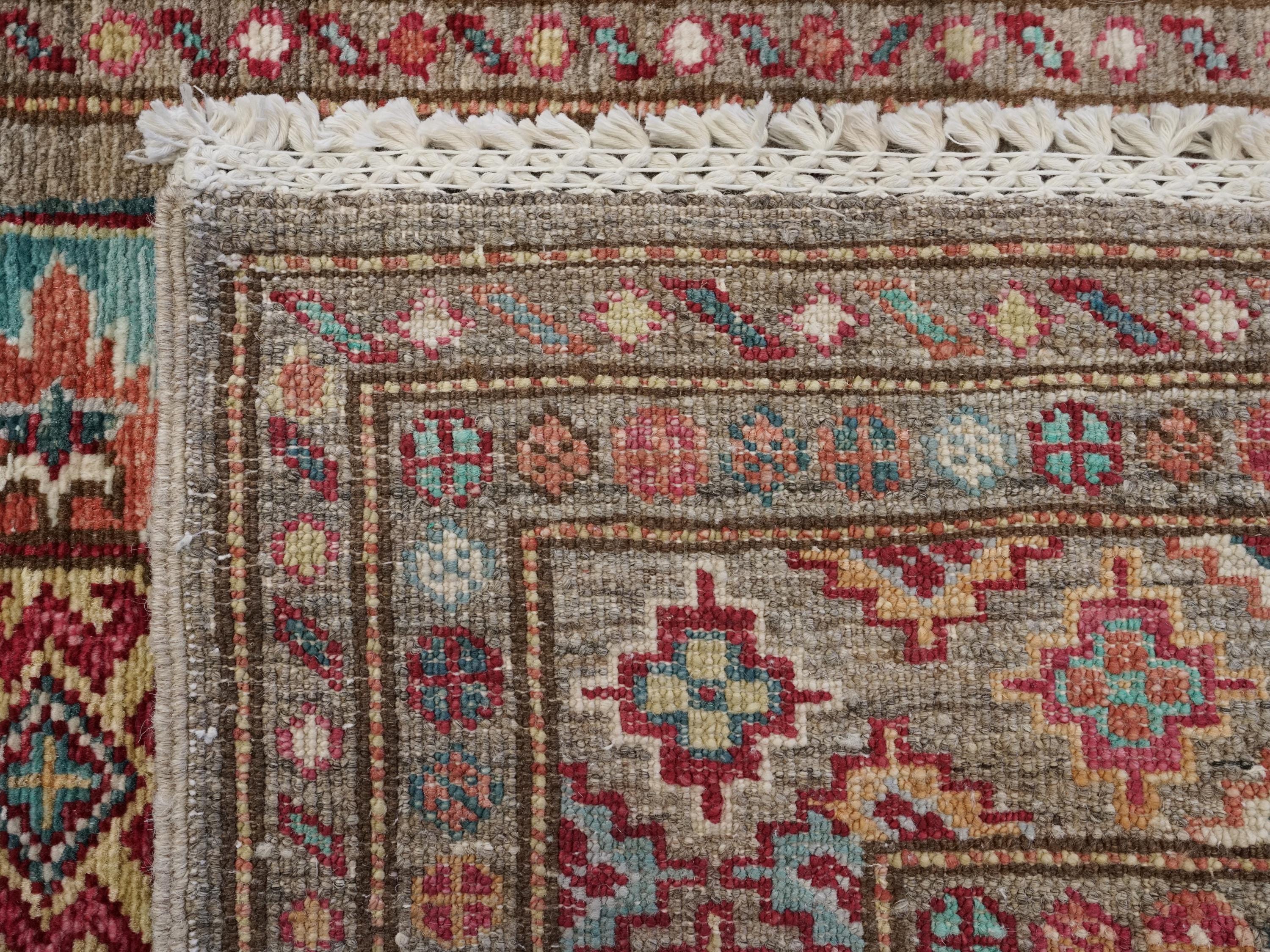13 Ft Brown Kazak Runner Rug - Handmade Afghan Hallway Rug