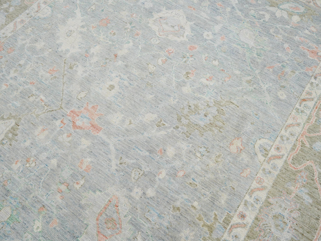 8x10 Ft Light Blue Oushak Rug - Hand Knotted Oriental Rug - Floral Design