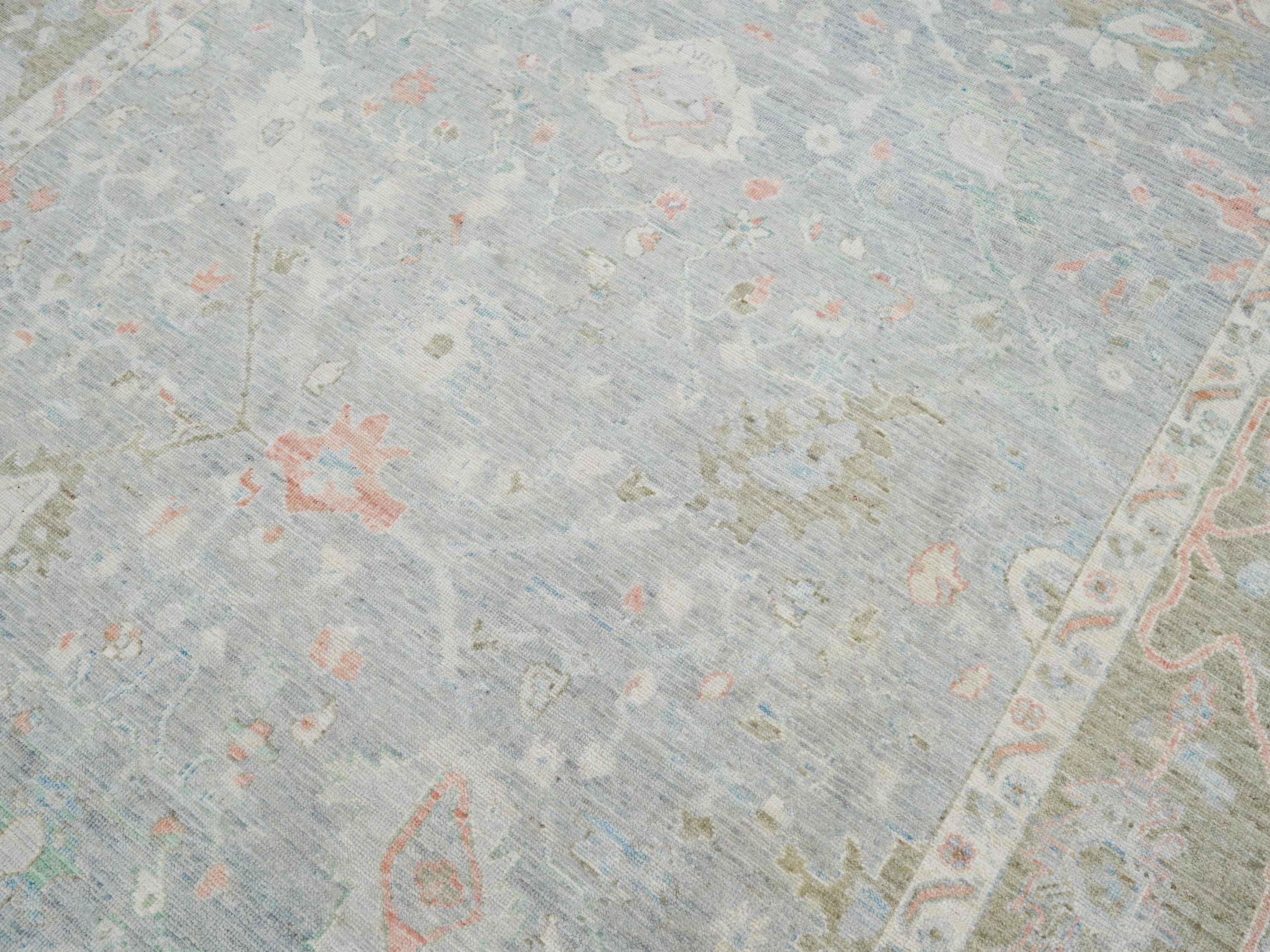 8x10 Ft Light Blue Oushak Rug - Hand Knotted Oriental Rug - Floral Design