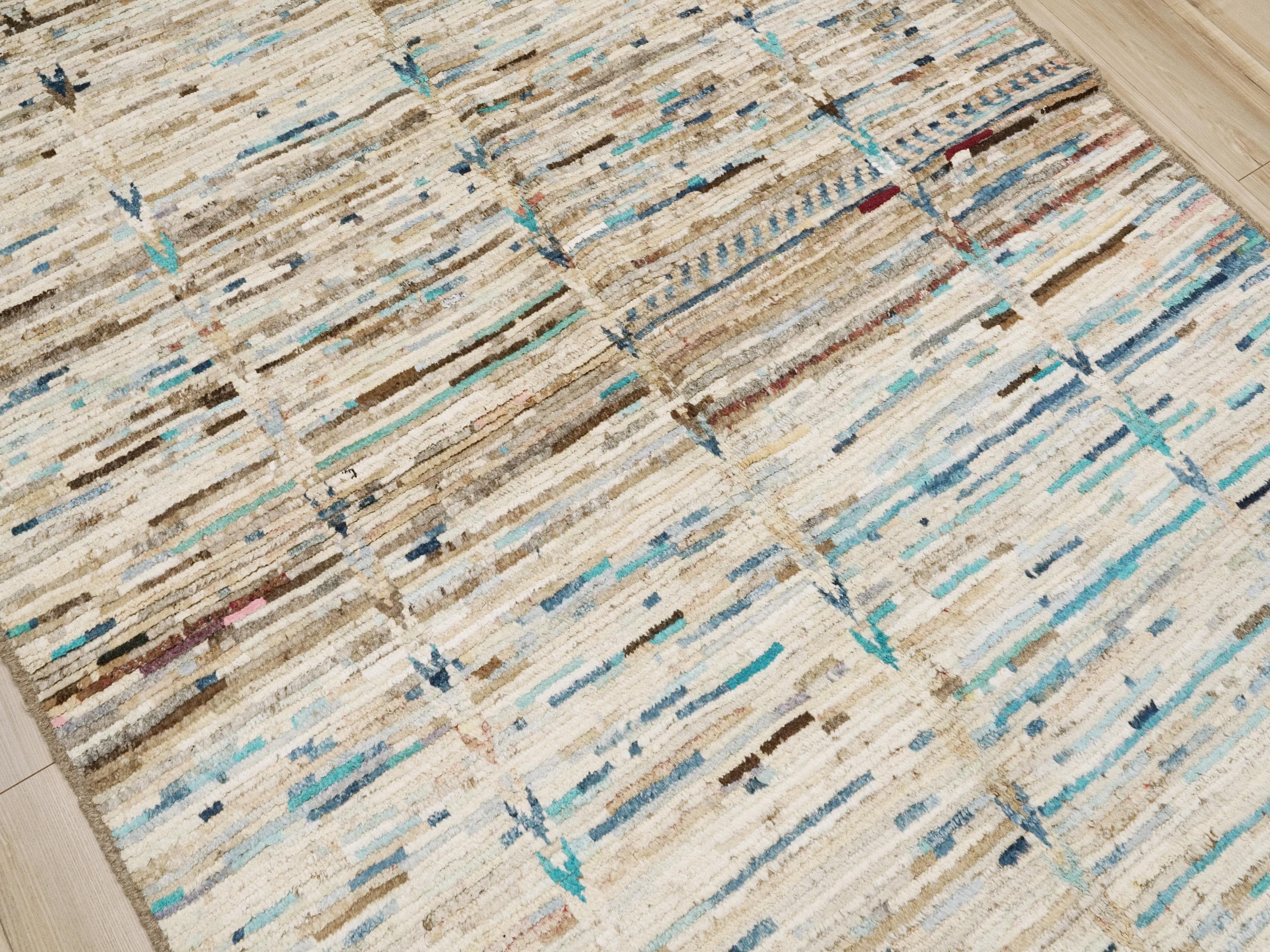 5x8 Ft Beige & Blue Moroccan Rug - Wool Area Rug