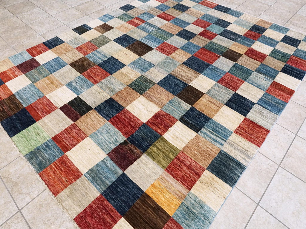 8x10 Ft Hand Knotted Colorful Gabbeh Rug - Geometric Design