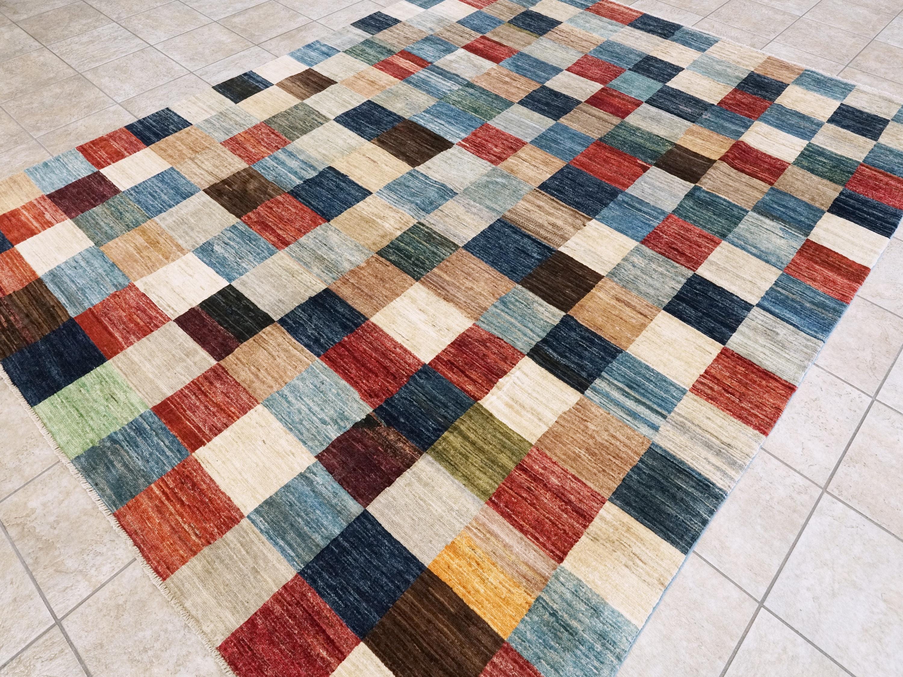 8x10 Ft Hand Knotted Colorful Gabbeh Rug - Geometric Design