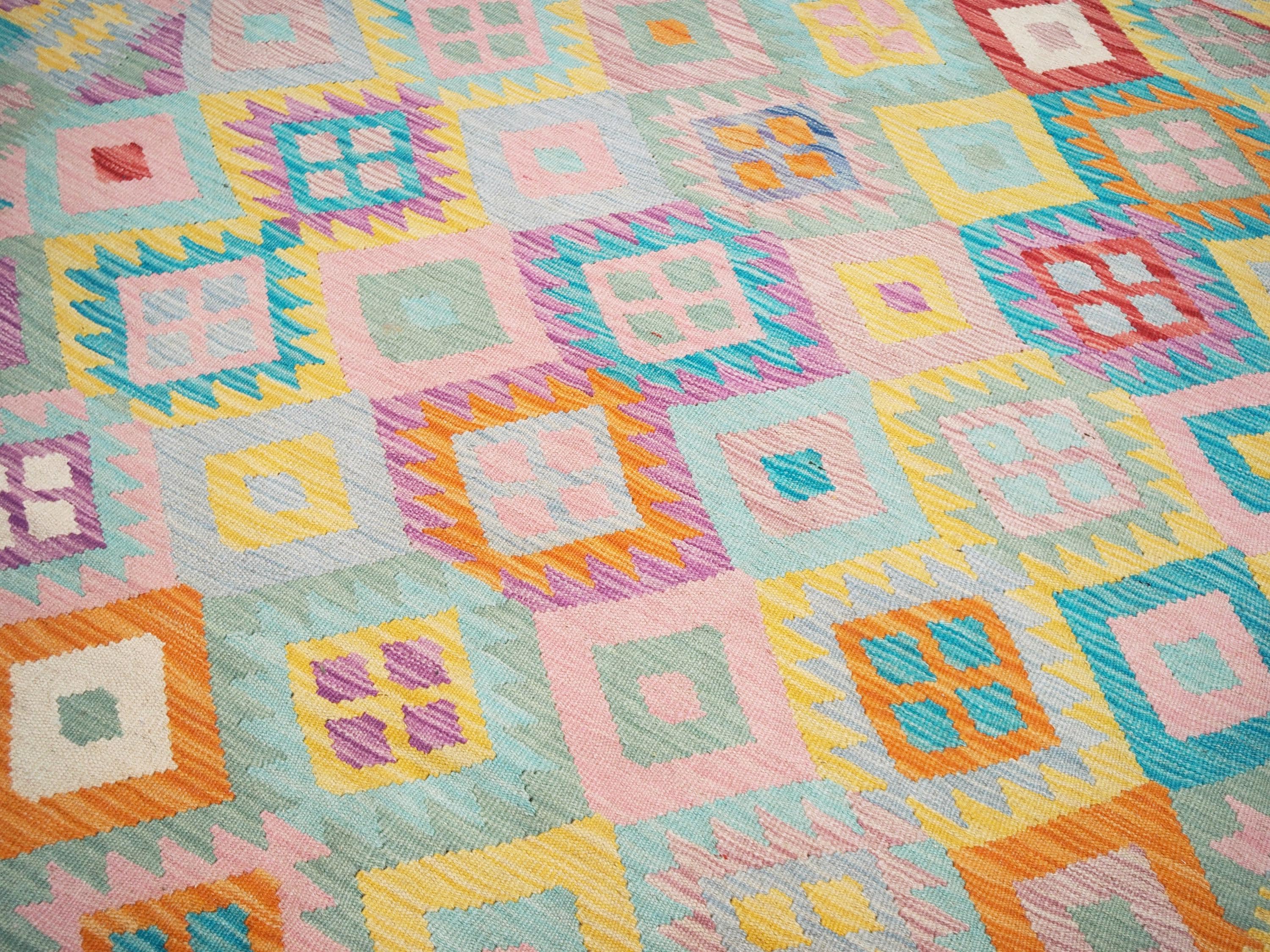 7x10 Ft Maimana Kilim Rug - Afghan Tribal Flat Weave