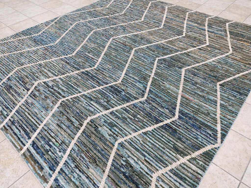 8x10 Ft Blue Moroccan Rug - Afghan Handmade Wool Rug