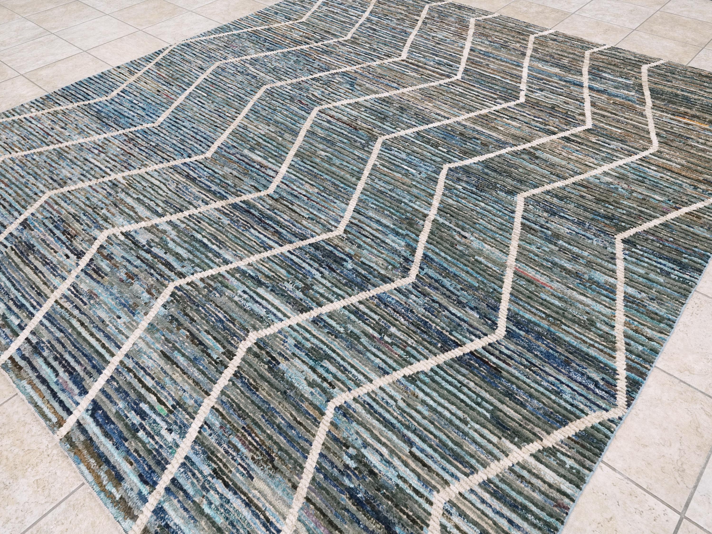 8x10 Ft Blue Moroccan Rug - Afghan Handmade Wool Rug