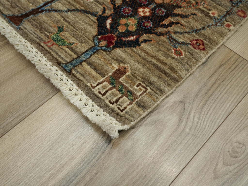 3x5 Ft Brown Gabbeh Rug - Hand Knotted Floral Rug