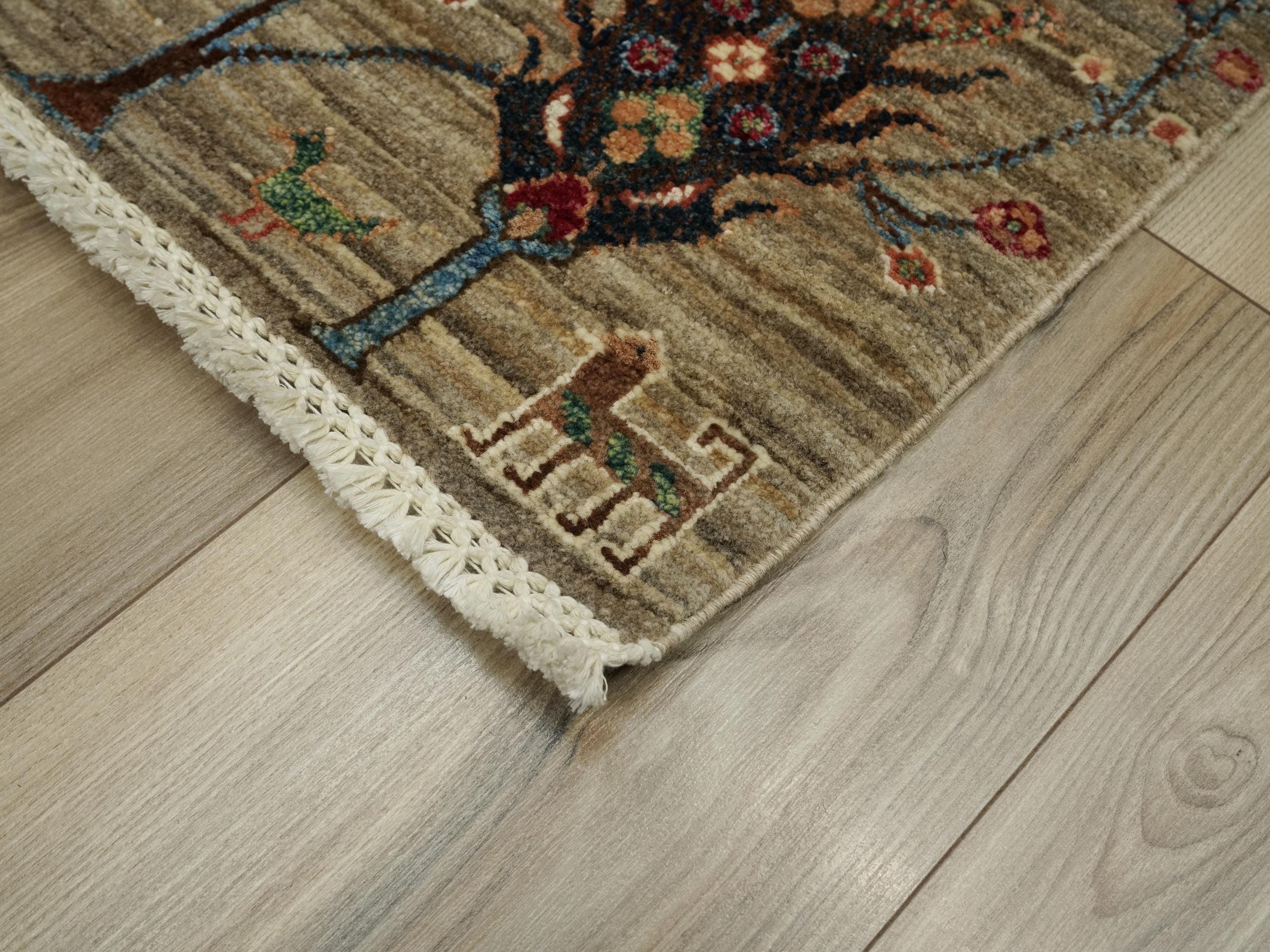 3x5 Ft Brown Gabbeh Rug - Hand Knotted Floral Rug
