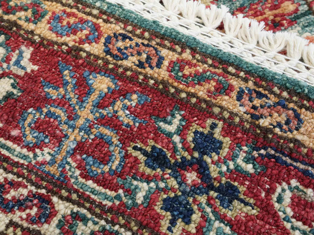 2x3 Ft Handmade Green Wool Kazak Rug - Afghan Oriental Accent Rug