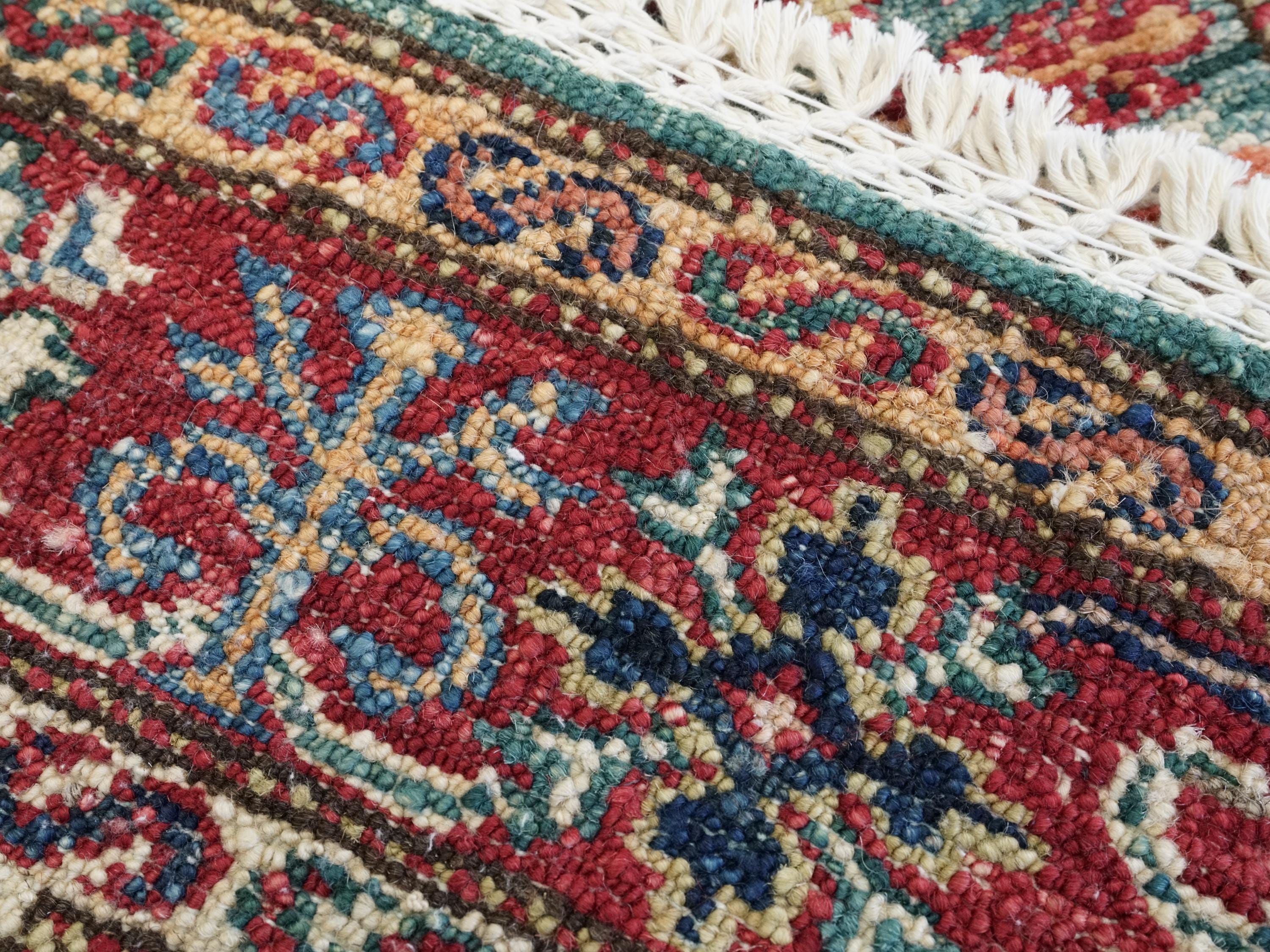 2x3 Ft Handmade Green Wool Kazak Rug - Afghan Oriental Accent Rug