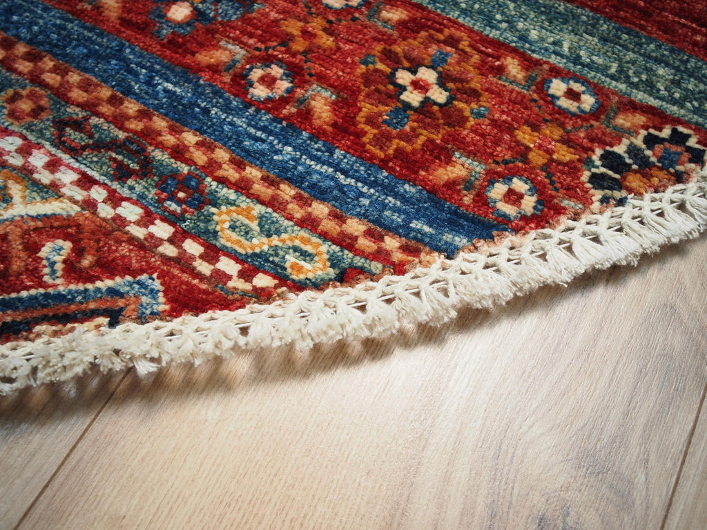 7x7 Ft Red Khorjin Rug - Hand Knotted Round Oriental Rug