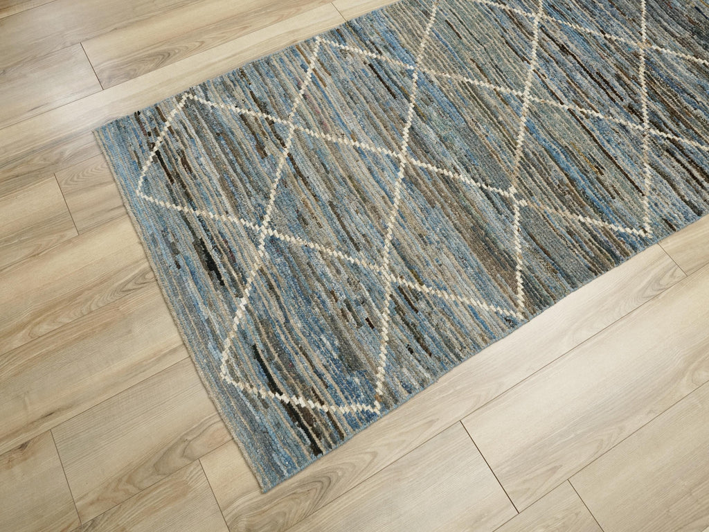 10 Ft Blue Moroccan Runner Rug - Afghan Handmade Wool Rug