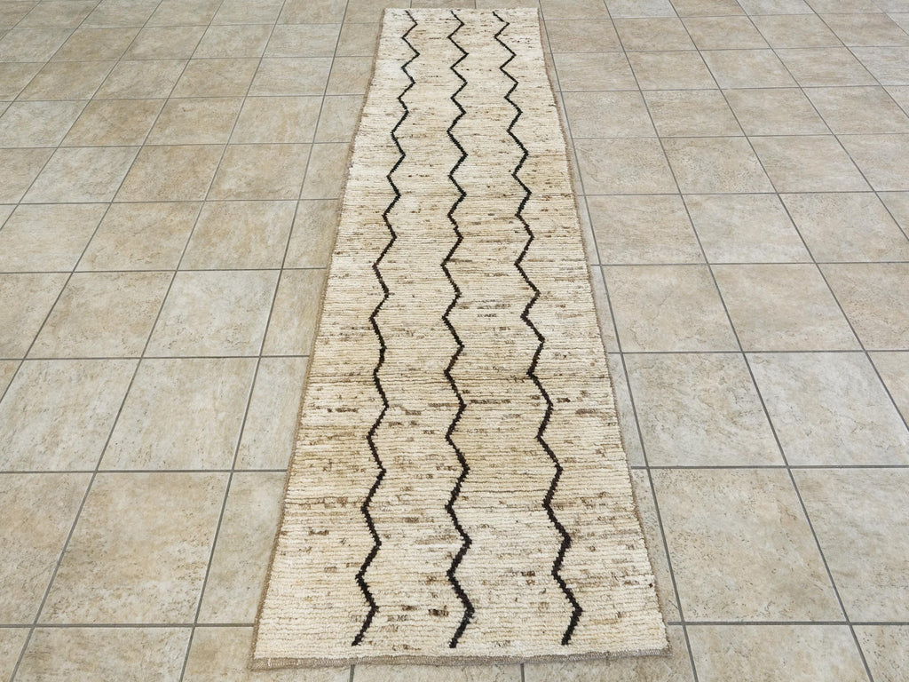 10 Ft Handmade Moroccan Runner Rug - Beige Afghan Wool Rug