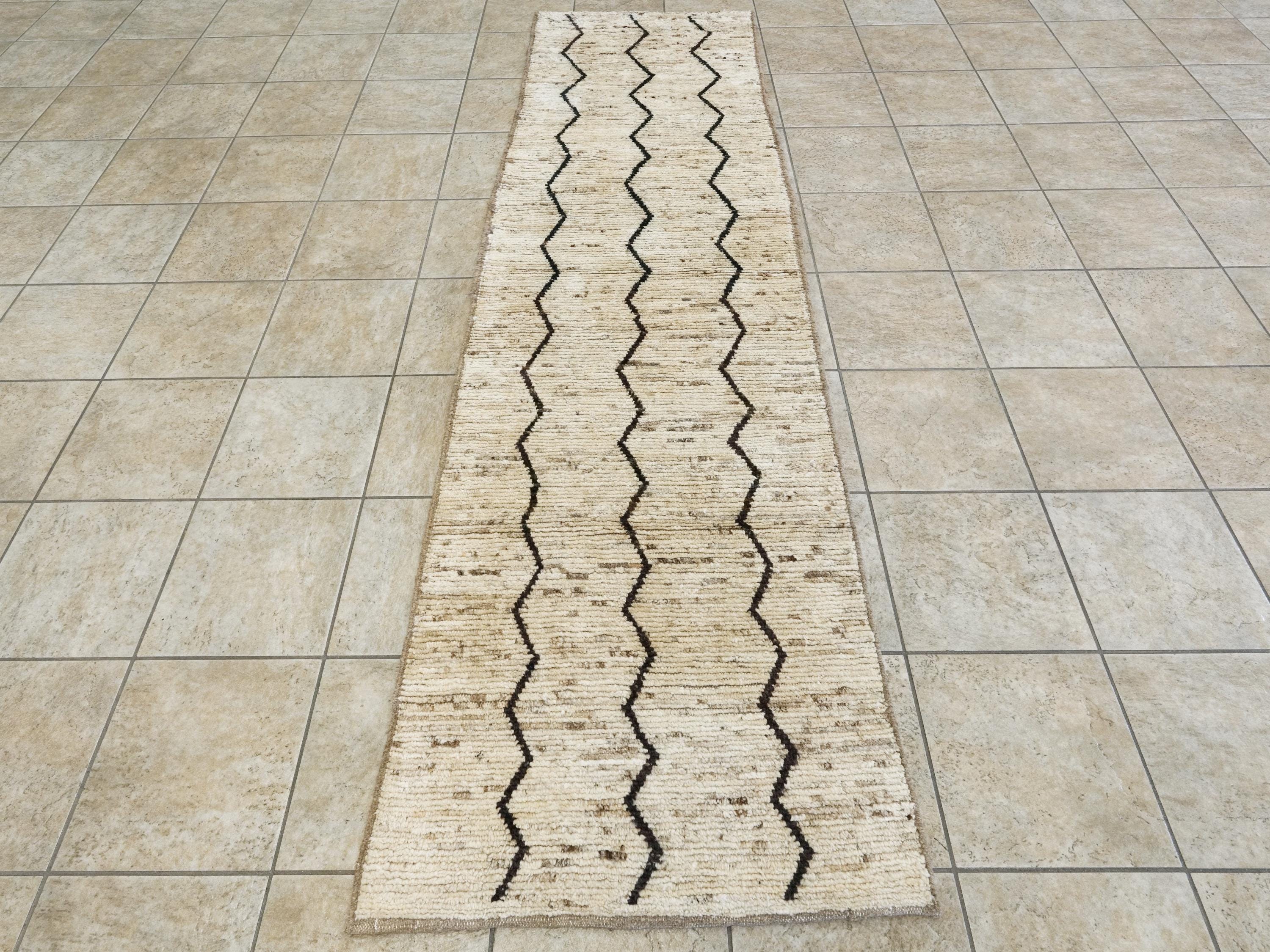 10 Ft Handmade Moroccan Runner Rug - Beige Afghan Wool Rug