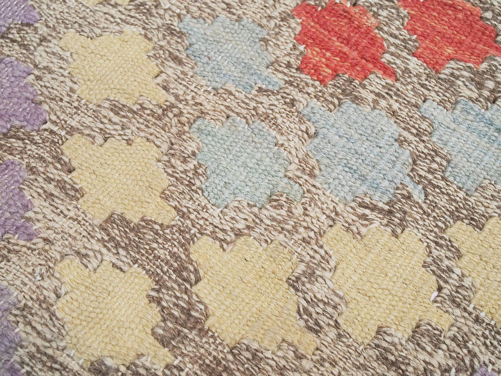 5x6 Ft Tribal Kilim Rug: Red Orange Flat Weave Wool Rug