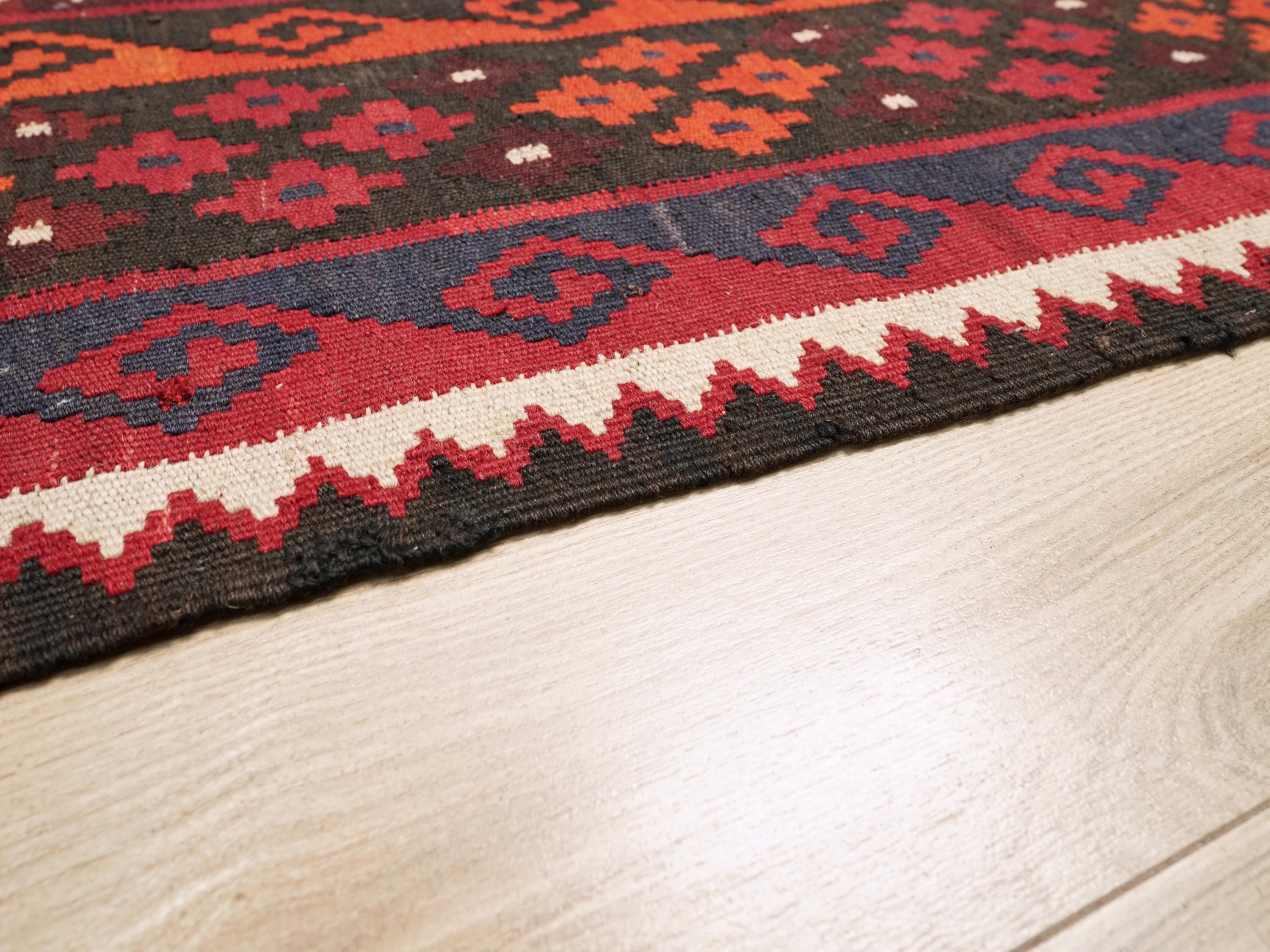 10x14 Ft Red Maimana Kilim Rug - Large Vintage Afghan Tribal Rug