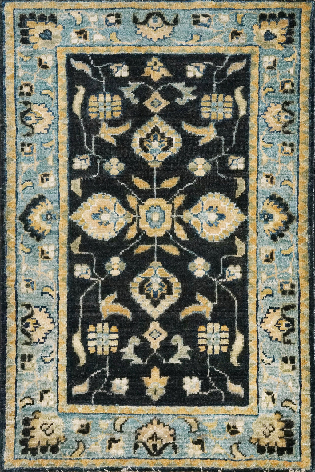 2x3 Black & Blue Serapi Rug - Floral Accent Rug