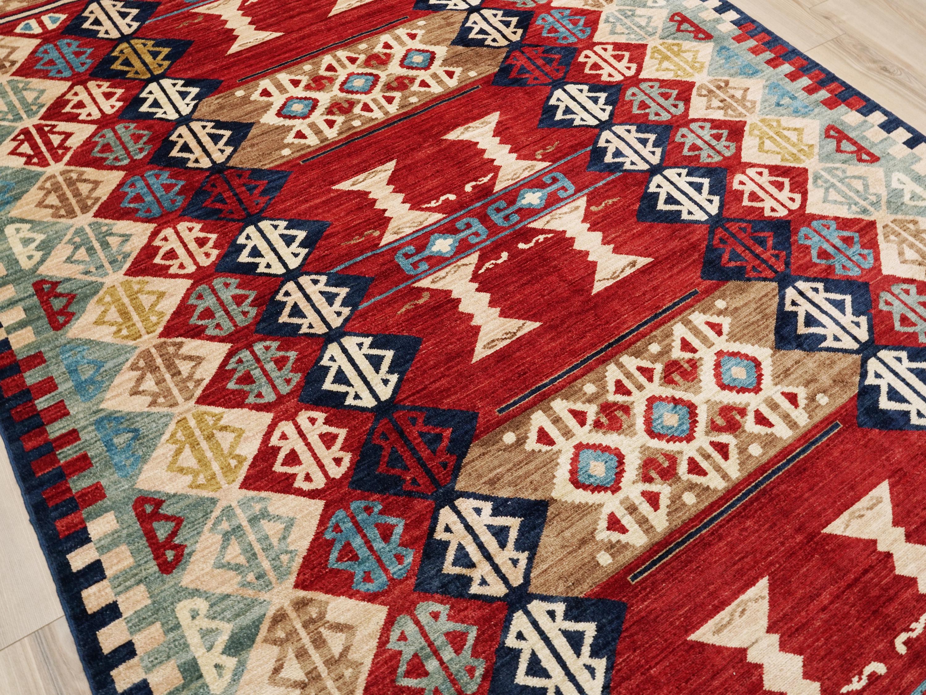 7x10 Ft Red Gabbeh Rug - Hand Knotted Tribal Area Rug