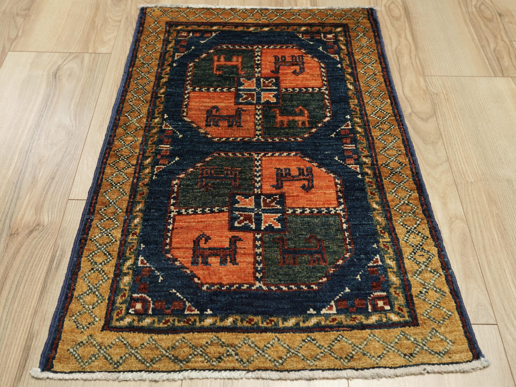 2x3 Ft Blue Ersari Rug - Afghan Tribal Area Rug