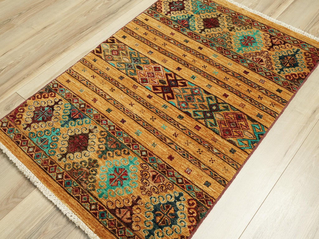 3x4 Ft Orange Khorjin Rug - Afghan Handmade Wool Rug