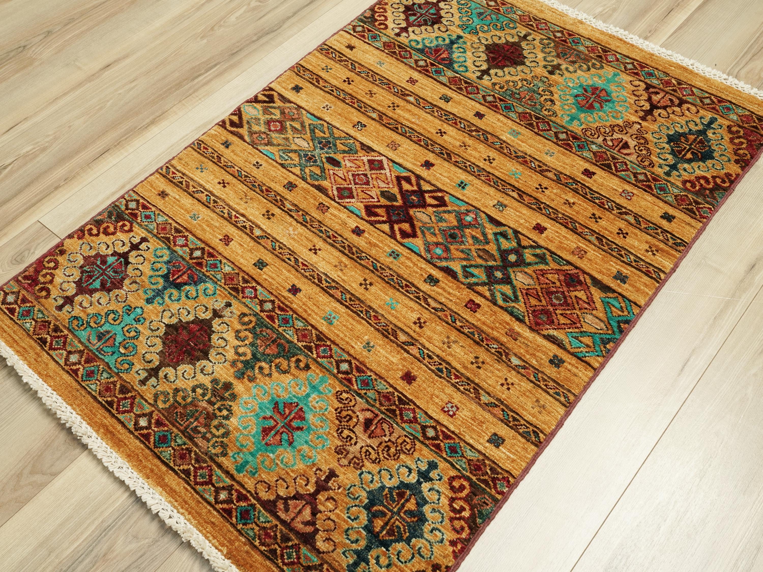 3x4 Ft Orange Khorjin Rug - Afghan Handmade Wool Rug