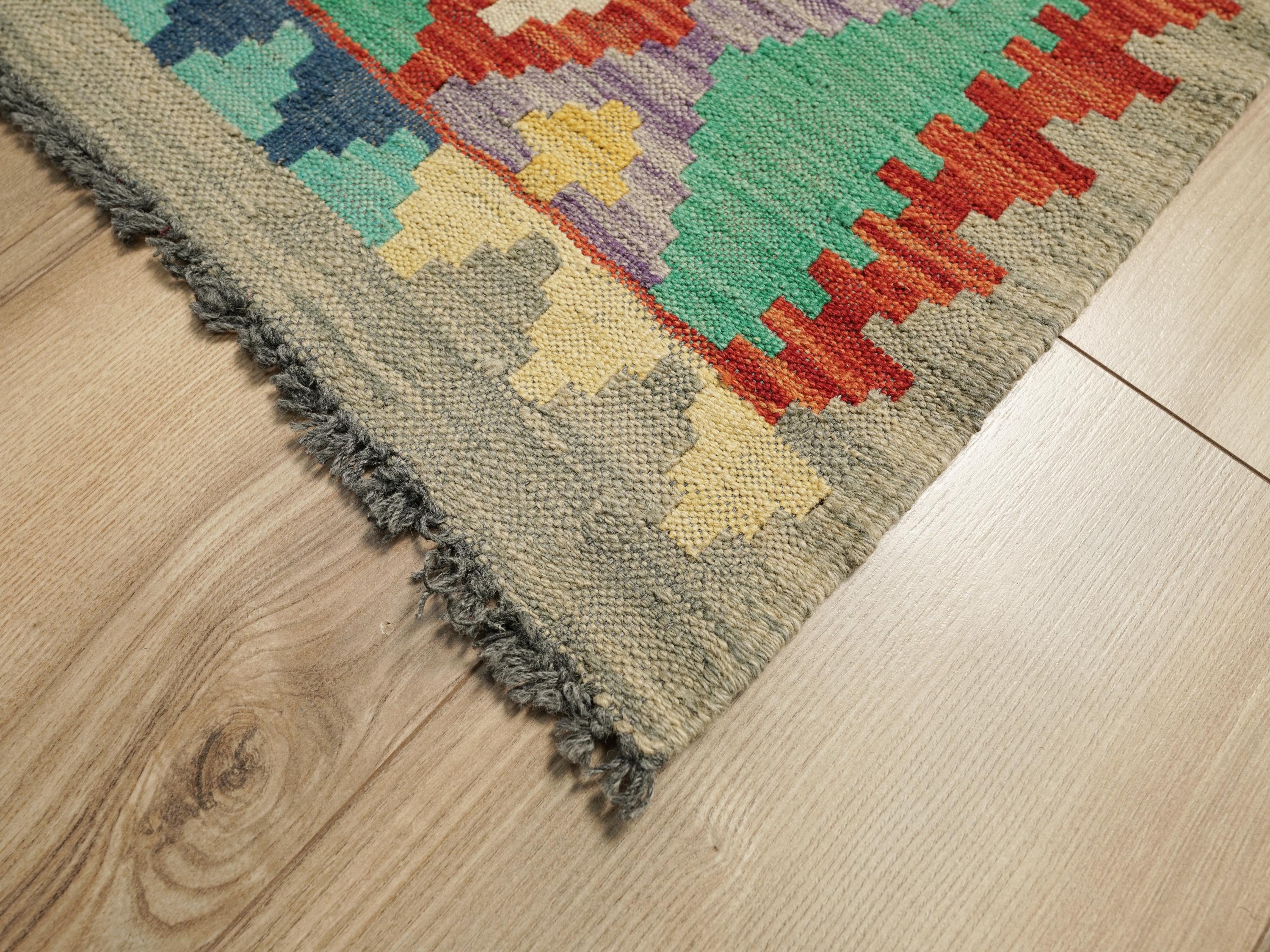 10 Ft Colorful Kilim Runner Rug - Traditional Afghan Flat Weave