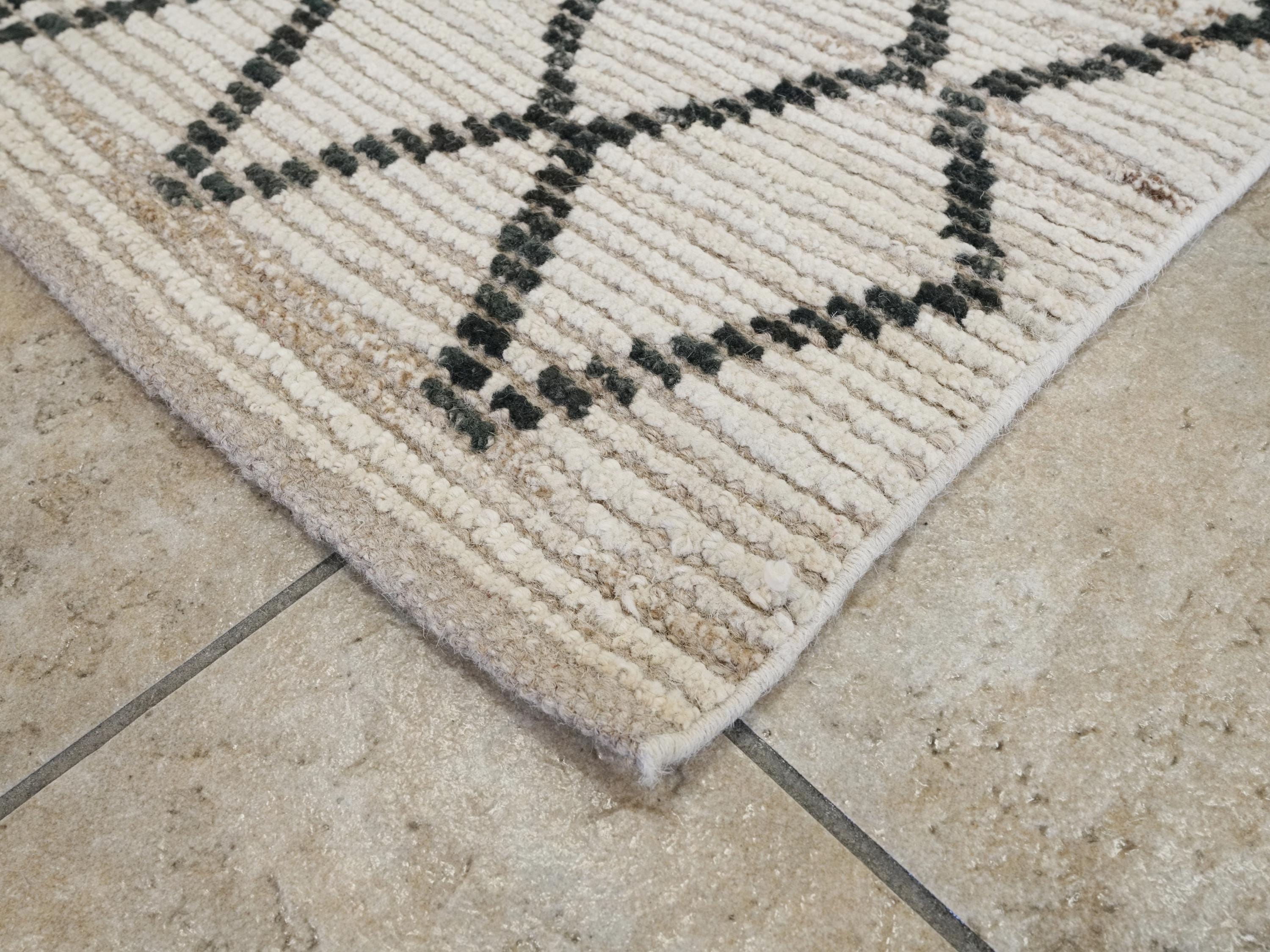 13 Ft Hand Knotted Moroccan Wool Runner Rug - Beige Afghan Rug