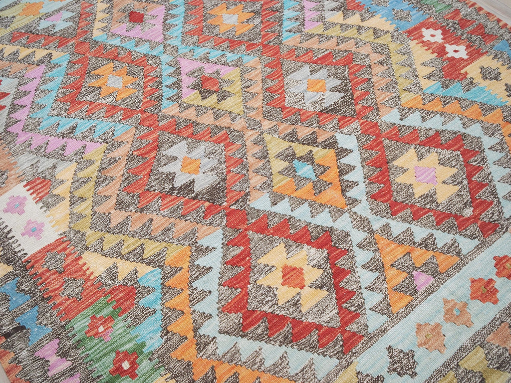 5x6 Ft Orange Tribal Kilim Rug - Flat Weave Wool Rug