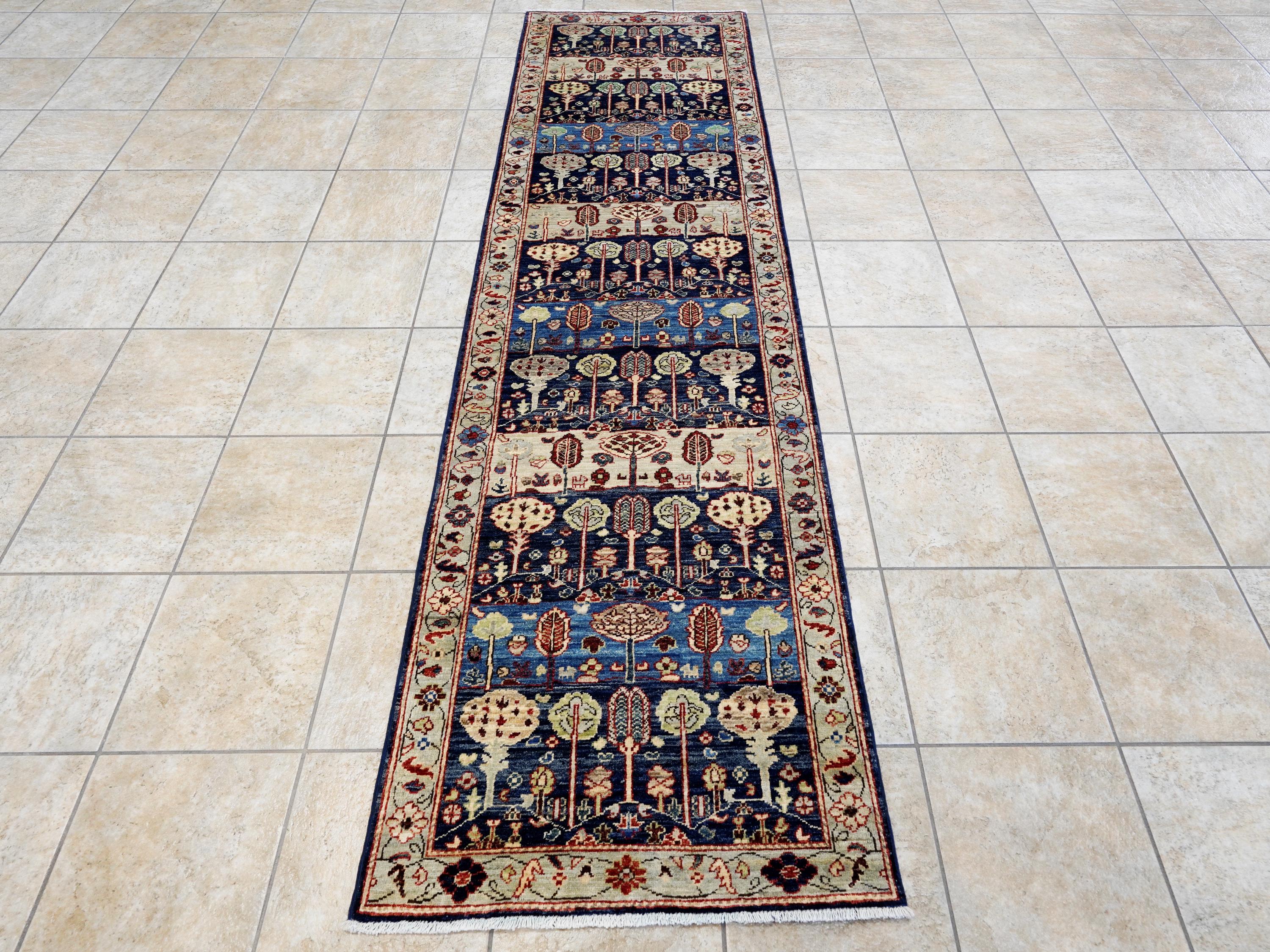 10 Ft Blue Bidjar Runner Rug - Hand Knotted Hallway Rug - Persian Design