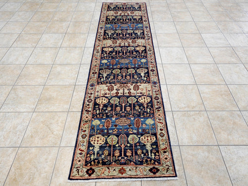 10 Ft Blue Bidjar Runner Rug - Hand Knotted Hallway Rug - Persian Design