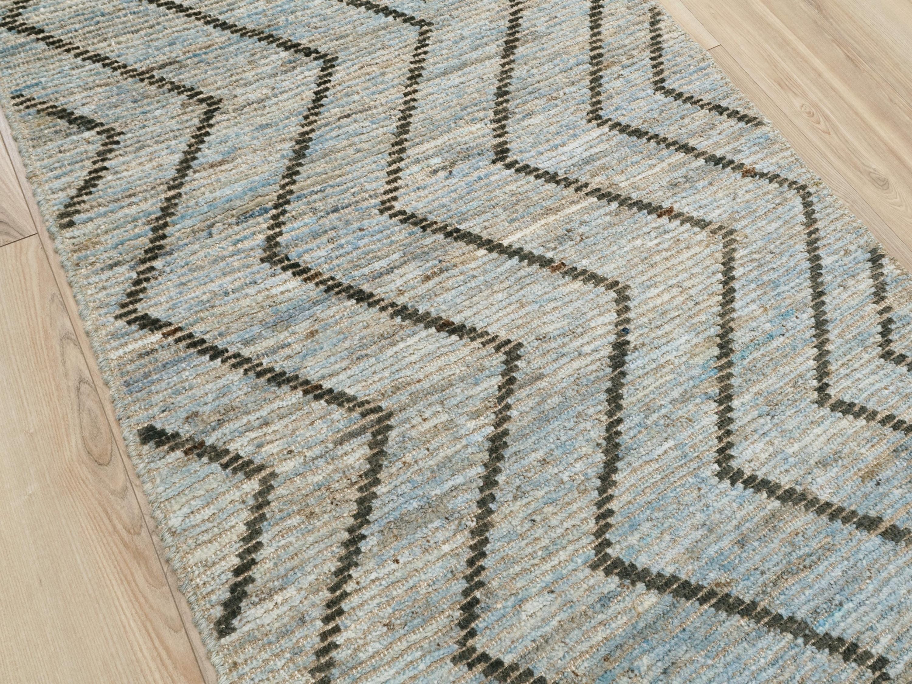 3x5 Ft Hand Knotted Moroccan Rug - Light Blue Area Rug