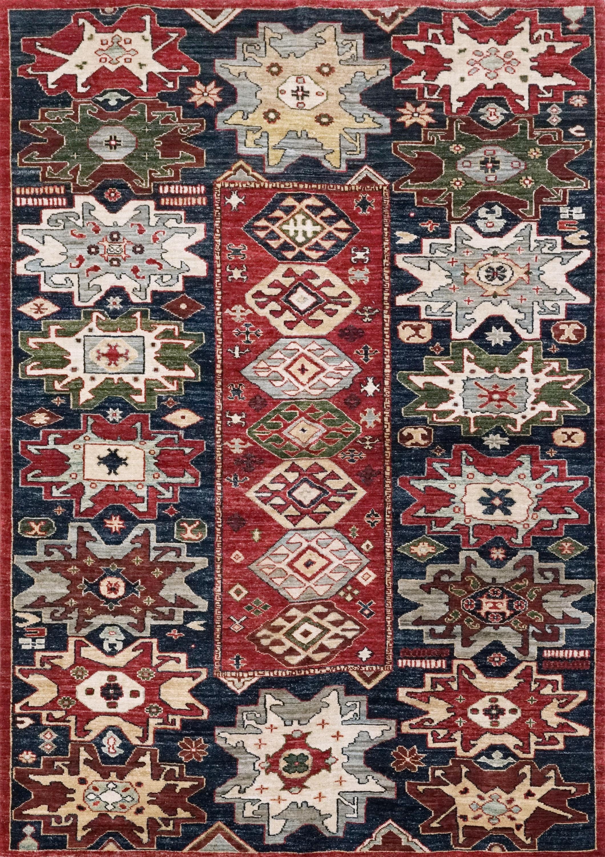 5x8 Ft Red & Blue Sarkisla Rug - Hand Knotted Wool Area Rug - Persian Design