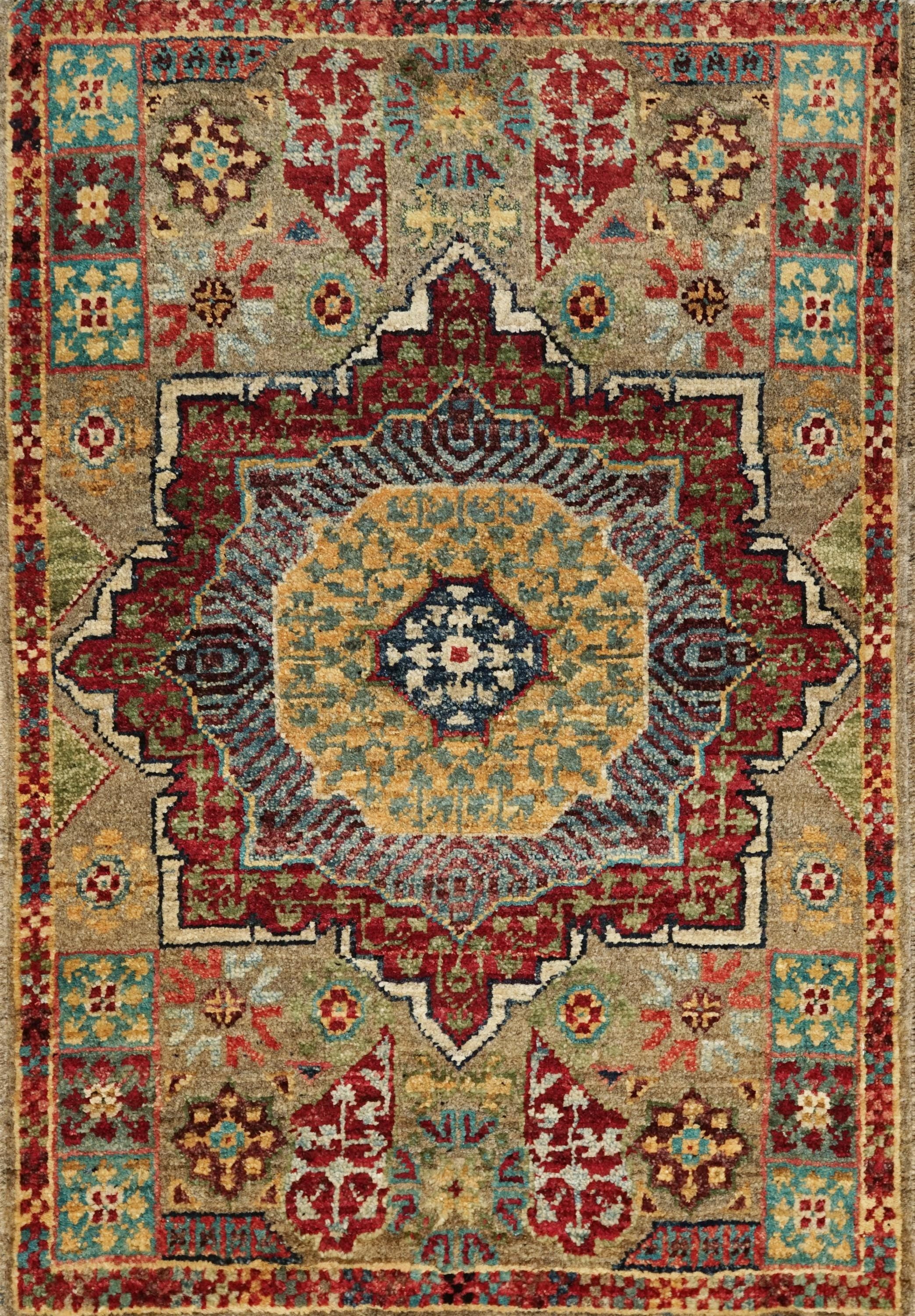 2x3 Ft Hand Knotted Mamluk Rug - Brown & Red Oriental Accent Rug