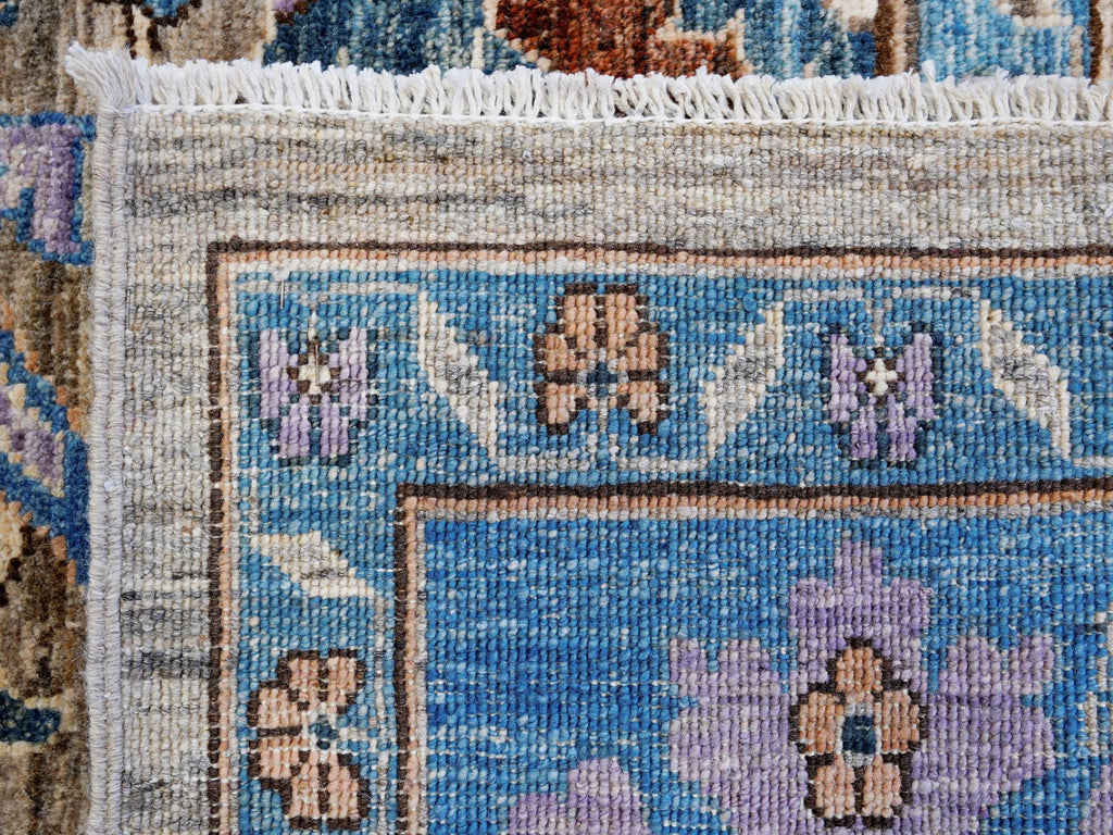 9x12 Ft Brown & Blue Serapi Rug - Hand Knotted Afghan Oriental Rug