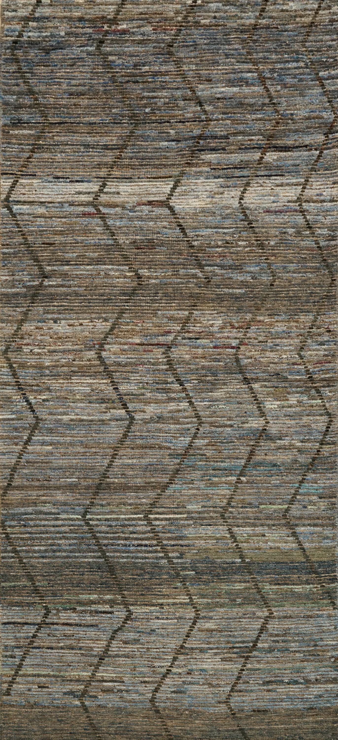 10 Ft Handmade Moroccan Runner Rug: Dark Blue Afghan Runner