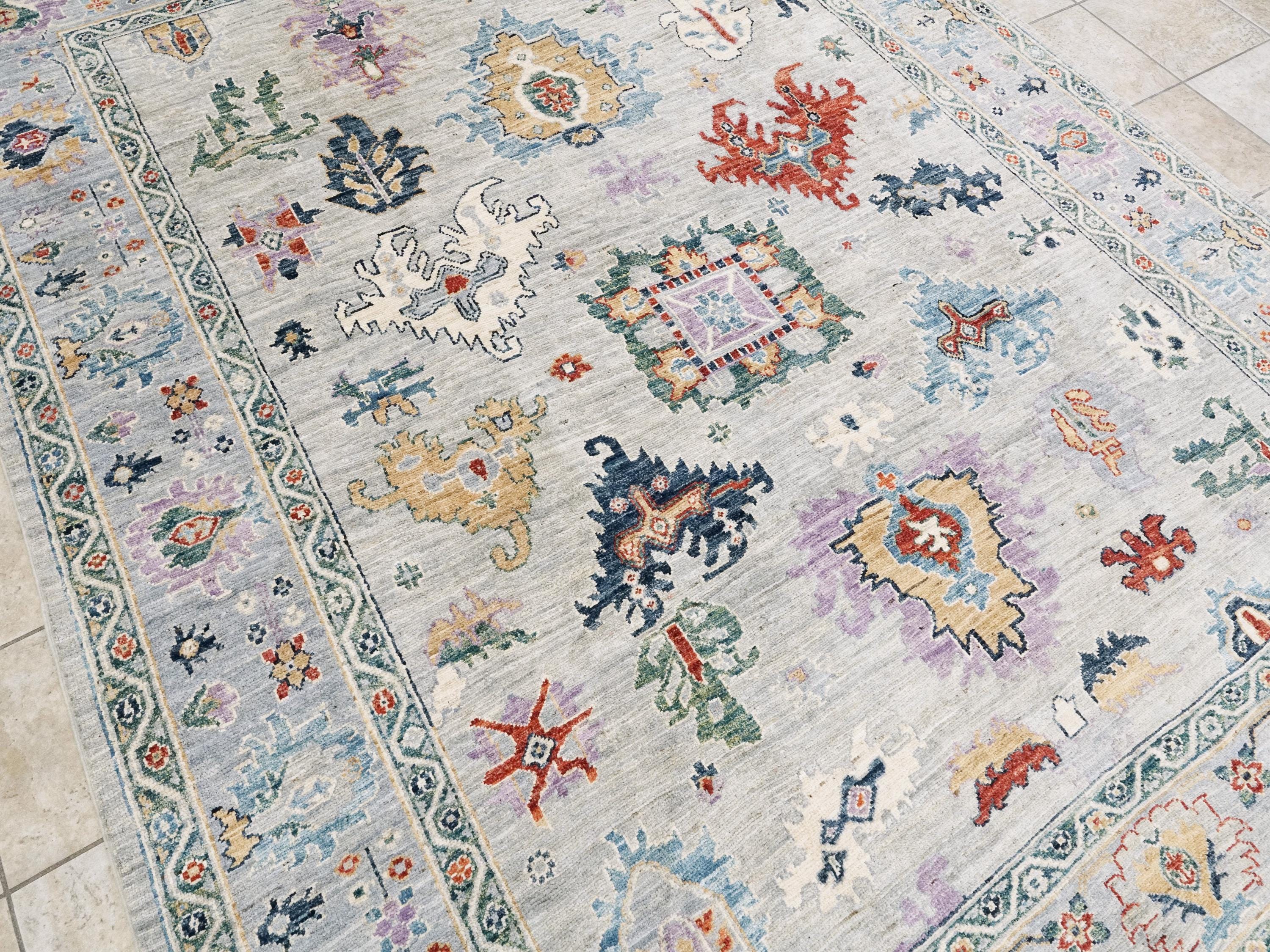 8x10 Ft Light Gray Oushak Rug - Hand Knotted Oriental Rug