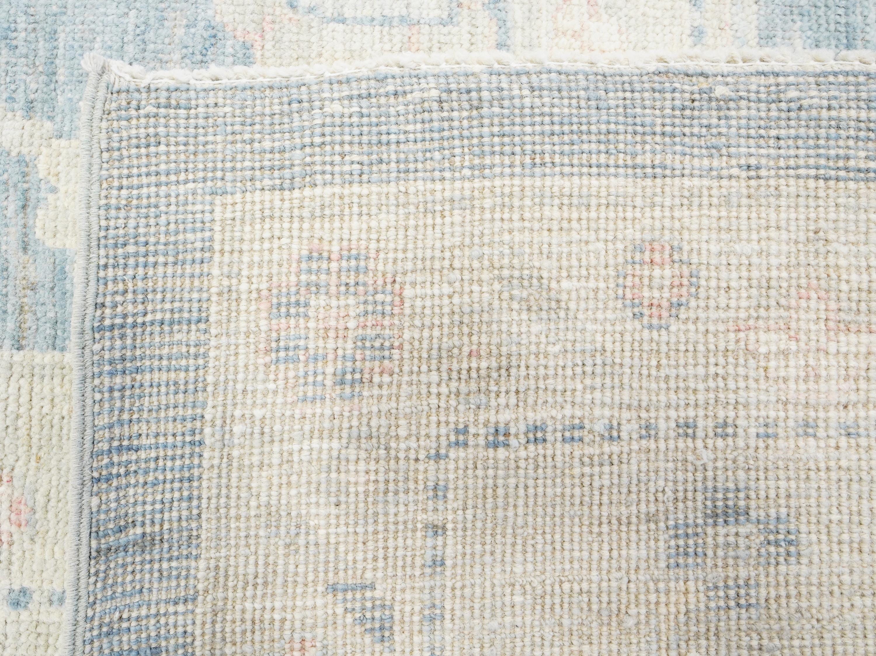 12x15 Ft Muted Ushak Rug - Traditional Wool Area Rug - Blue & White Turkish design