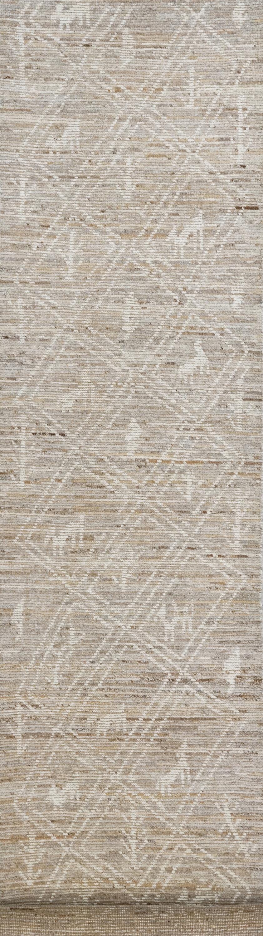 19 Ft Hand Knotted Afghan Runner Rug - Light Brown Wool Rug - Tribal Design